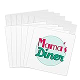 3dRose Greeting Cards - Mamas Diner on white Retro hot pink turquoise teal blue 1950s style 50s fifties kitchen Mothers day - 6 Pack - Typography