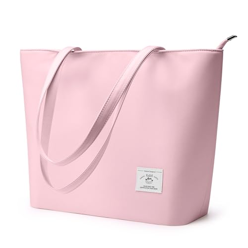 KALIDI Wasserdichte Tote Bag mit Reißverschluss – Leichte Shopper Schulter Tasche für Arbeit Uni,Rosa
