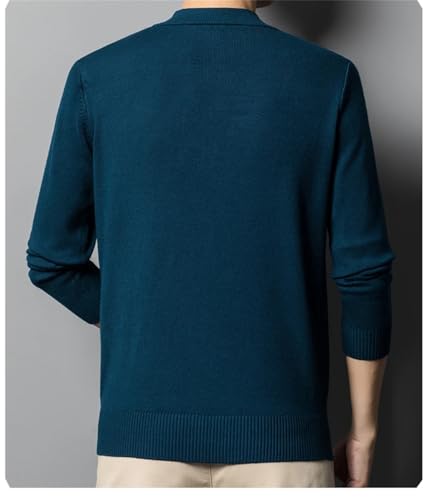 Men's Half-Zip Wool Knitted Sweater, Half-High Collar Solid Color Loose Travel Cardigan3