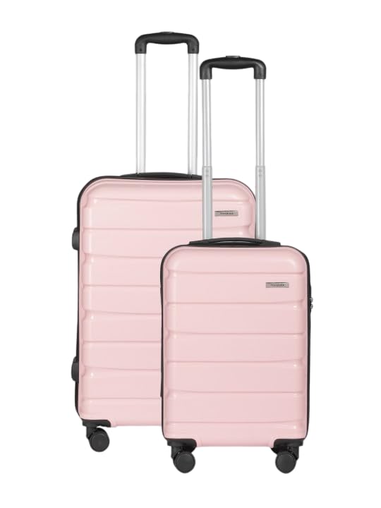 Image of Teakwood Small-Medium Cabin Size 8 Wheels Trolley Bag, Hard Cabin with Zipper Closure, Adjustable Push Button & Cross Side Strap, TSA Lock System 360 Degree (Set of 2, Rose)