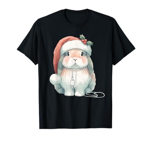 Coniglietto Lop Chew Charger Cord Natale Natale acquerello Maglietta