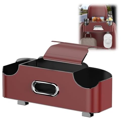 Multifunctional Car Seat Back Storage Box with 2 Drink Cup Holder, multifunction car seat back storage box, Backseat Cup Holder for Car, backseat car organizer with Tissue Storage Box(Red,Without cove Cover