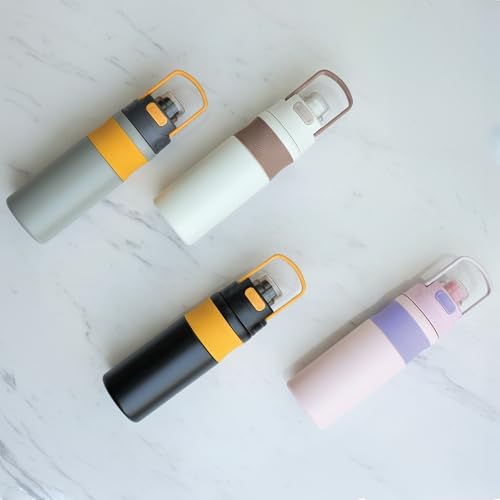 Image of 600ml Insulated Water Bottle with Straw - Premium SUS 316 Stainless Steel Sport Flask - Insulated Hot & Cold, Leak-Proof One-Click Flip Top - Gym & Travel Bottle (Blush Lavender)