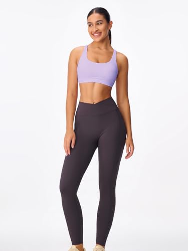 Image of Women's Strappy Sports Bras Light Compression Crop Criss Cross Back Padded Workout Yoga Bra Supportive U Neckline