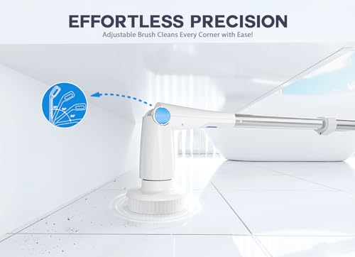 Cakila C5 Electric Spin Scrubber, Cordless Cleaning Brush With Adjustable Extension Handle, 8 Replaceable Brush Heads, 2 Speeds Power Shower Scrubber thumb #3