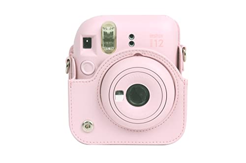 Image of Breatoi PU Leather Camera Case for Mini 12 - Rainproof, Soft, and Stylish in Blossom Pink with Adjustable Shoulder Strap
