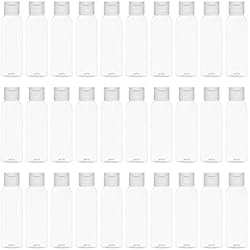 Dispensador Jabon Plastico Transparente BELLE VOUS Pack de 30 Botellas Plastico Transparente Tapa Abatible Botes Plastico 60 ml Reutilizables Vacíos para Apretar - Botes Viaje Rellenables, Cosméticos, Acondicionador, Loción, Champú y Mas