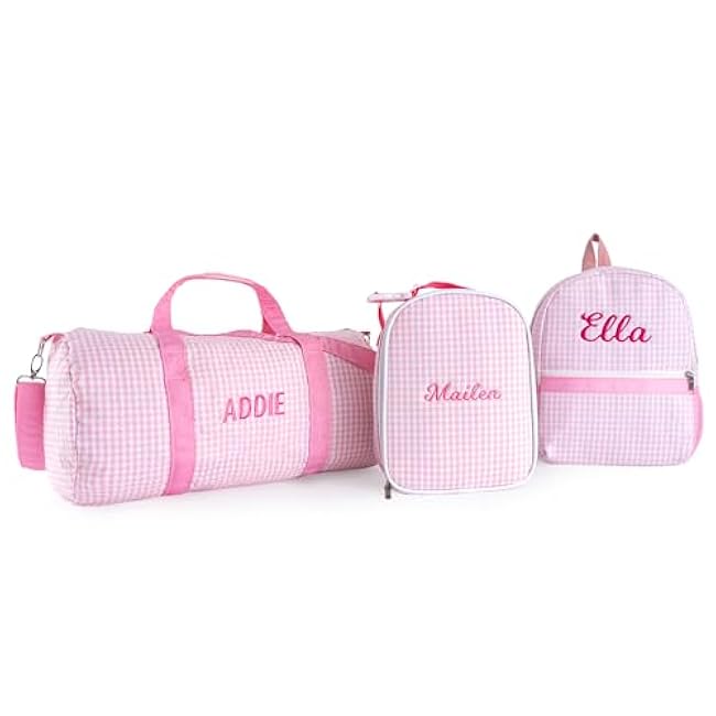 MT WORLD Daycare Backpacks with Lunch Boxes Set,Personalized Checkered Backpacks and Lunchboxes,Travel Daypack with Lunch Bag,Purple Checkered Daypack Lunchbags Set