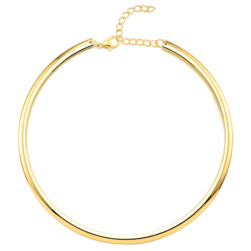 COOLSTEELANDBEYOND Collier Ras-de-Cou Minimaliste Doré pour Femme, Design Fin de Collier Rigide, Bijou Moderne Poli
