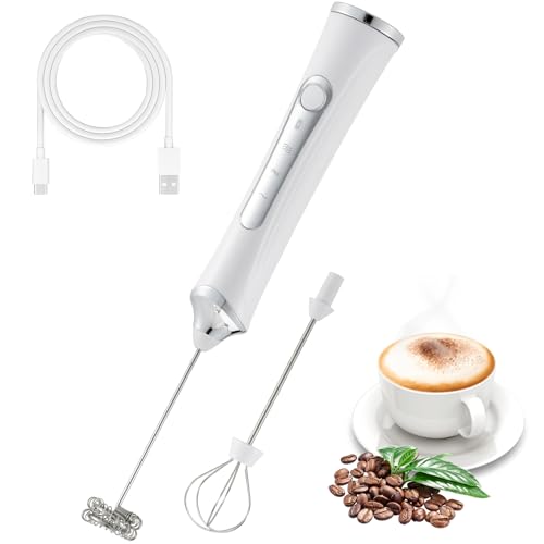 Image of Handheld Electric Milk Frother with 2 Heads, Coffee Whisk Foam Mixer with USB Rechargeable 3 Speeds, Foam Maker Blender for Latte, Cappuccino, Hot Chocolate, Egg (Type 2)