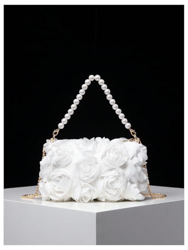 Image of Verdusa Women's 3D Flower Pearl Top Handle Clutch Purses Evening Handbags Crossbody Bag