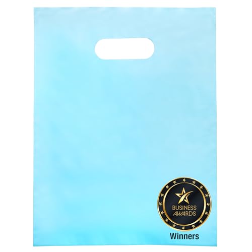 Image of 100 Pastel Blue Plastic Bags With Handles 9x12 Merchandise Bags