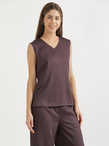 Image of SAADAA V-Neck Tops for Women| Viscose Fabric | Sleeveless Design | Relaxed Fit for Everyday Comfort | Office & Casual Wear