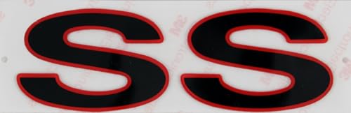 Image of 2Pc 1996-2002 Camaro SS Fender Emblem 3D Badge Nameplate Letter Sticker 12369966R Replacement for SS (Black Red)