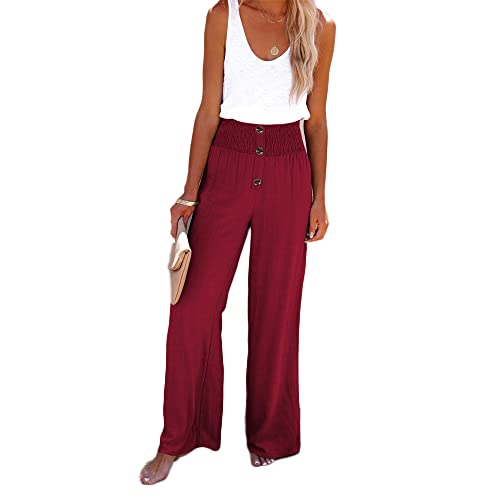 Soulolo Damen Freizeithose Sommer Lang Leichte Damen Sommerhose Loose Haremshose Hohe Taille Casual Basic Hose Einfarbig mit Taschen Cover