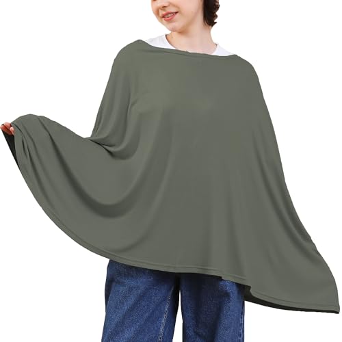Image of Seejoy Multi-use Nursing Cover for Breastfeeding, 360°Full Coverage Nursing Poncho, Rayon Soft & Breathable Breastfeeding Cover up (Striped Textured Rayon, Olive Green)