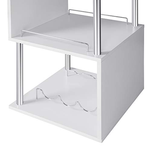 WOLTU S-förmiger Bartisch mit Stauraum, Stehtisch mit Weinregale, Bistrotisch aus Metall & Holz, Bartheke Tresentisch für Küche Bar Wohnzimmer, 113 x 40 x 105cm, Weiß