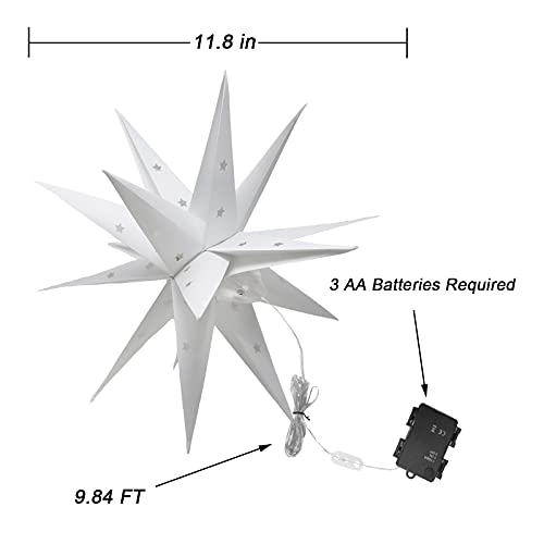 Fuchsun Moravian Pendant Star Light Christmas Hanging Light Warm White Battery Operated Pvc Paper Lantern Tree Topper With Timer For Home Decoration (17.7 Inches) #TOP4