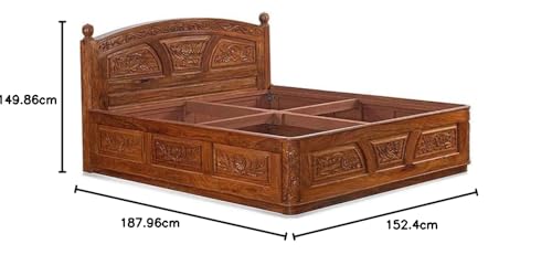 Image of Sheesham Solid Wooden King Size Carving Czar Bed with Storage for Beautiful Bedroom
