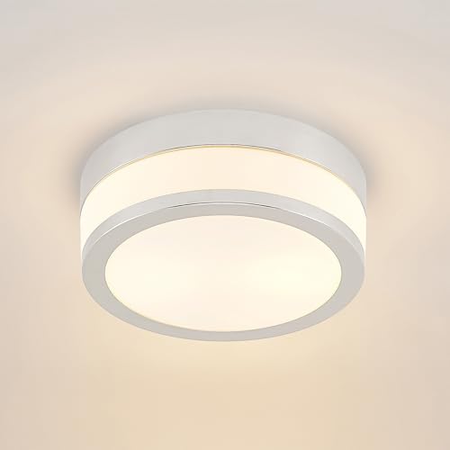 Lucande 9.1" Flush Mount Ceiling Light for Bathroom, Round Chrome