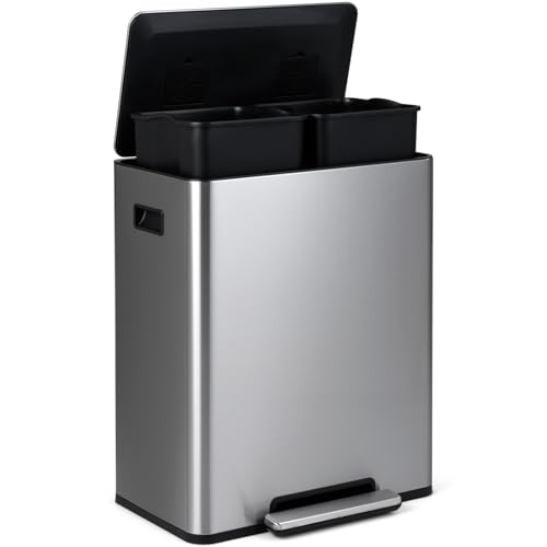Image of TANGZON 60L Double Recycling Pedal Bin, 2x30L Stainless Steel Kitchen Bin
