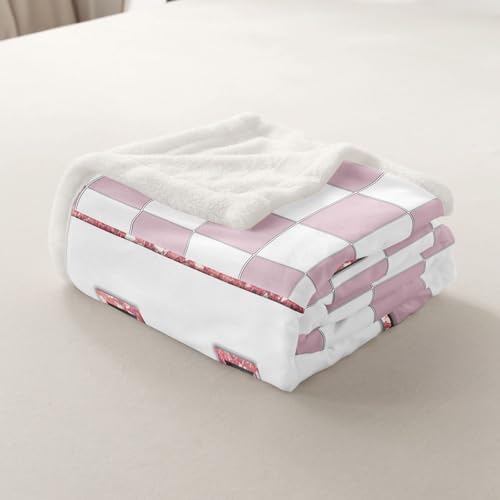 Image of Erosebridal Pink Initial T Fleece Blanket 40 inchx50 inch Kawaii Plaid Checkered Sherpa Blanket Cute Personalized Monogram Fuzzy Plush Throw for Kids Girls,Fashion Grids Gingham Decor for Bed Couch