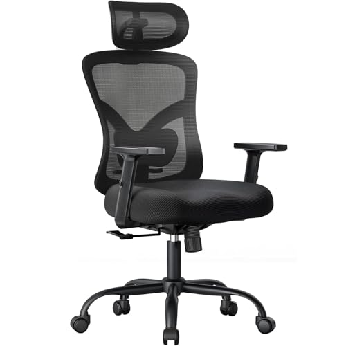 NOBLEWELL Ergonomic Office Chair with Padded Lumbar Support, 2D Headrest, Adjustable Armrests, Upgraded Contoured Seat Cushion, 130° Rocking Tilt, Computer Gaming Chair for Home Office