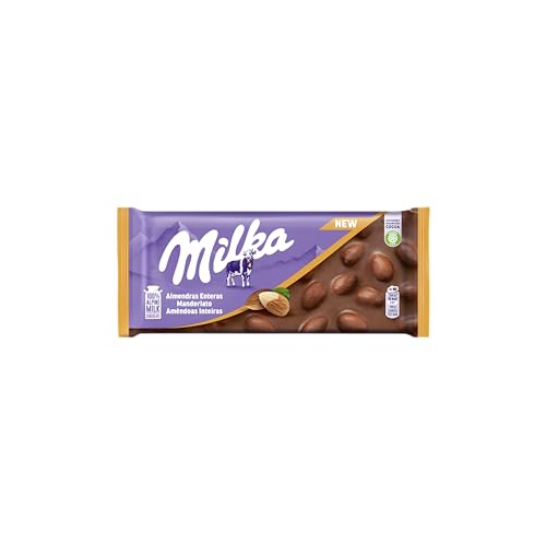 Milka, Tablet de chocolate com leite dos alpes com amêndoas inteiras, 100 g