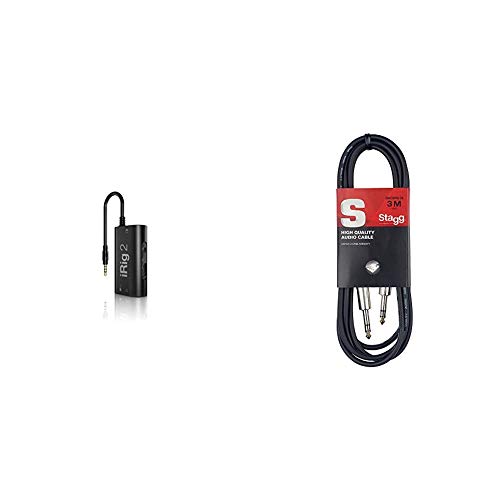 IK Multimedia 53/5000 iRig 2 Mobile Guitar Interface  Negro + Stagg SAC3PS DLCable para Instrumentos (simétrico, 3 m) Color Negro