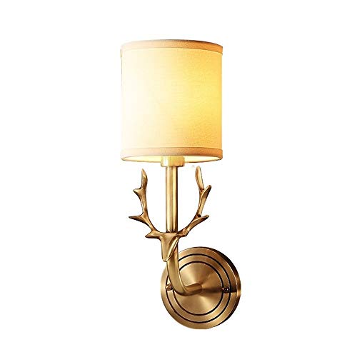 zishuo shop Lámparas de Pared,De Pared Creativo Retro Chapado en Oro Conrsonalidad,De Asta Nórdica, Pantalla de Tela, Simplicidad Moderna, Lámpara de Lectura para Sala de Estar, Escalera, Dormitorio,