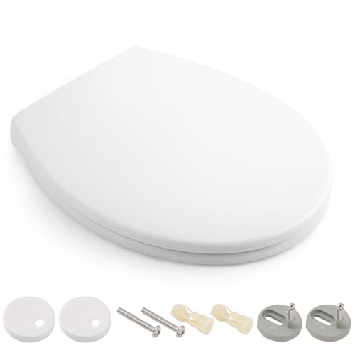 Himimi Tapa WC Universal, Asiento para Inodoro, Asiento de Inodoro en Forma de O, Tapas de Water Cierre Suave Lento, Bisagras Ajustables, Desmontaje Rápido, Fácil de Limpiar(440 x 375 x 54 mm)
