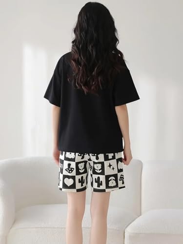 Image of Louis Luxe Cotton Blend Womens Korean Night Dress || Short Pyjama Set || Korean Nightsuit || Women Nightwear ||Round Neck Short Sleeve Nightsuit || Loungewear || Everyday Nightdress