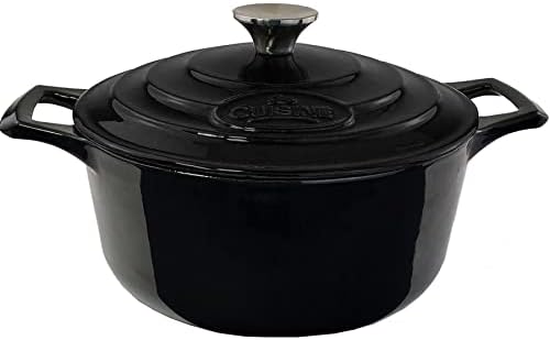 La Cuisine Casserole with Enamel Finish, Black PRO Round 5 Qt. Cast Iron, 5 quart