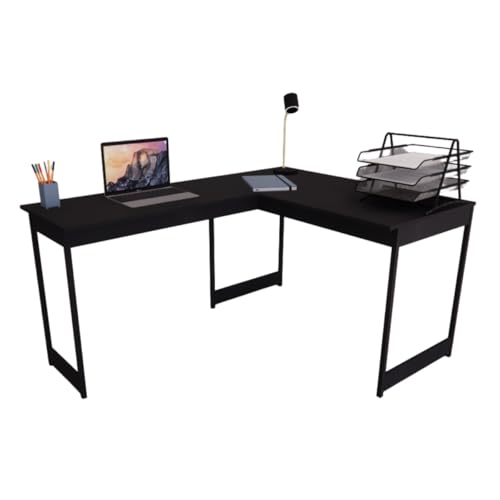 Mesa Em L Estilo Industrial Escrivaninha De Canto Escritório Estudo Beni Camaleão (Preto)