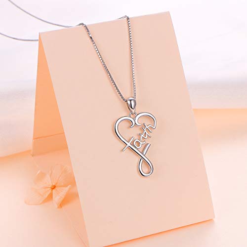 Daochong S925 Sterling Silver Word Calligraphy Jewelry Faith Inspirational Message Charm Love Heart Pendant Necklace For Women Girls Men Boys,18 Inches #TOP2
