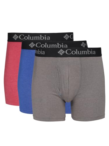Columbia Men's Performance Cotton Stretch Boxer Briefs 3 Pack, Red/Blue/Grey, XX-Large