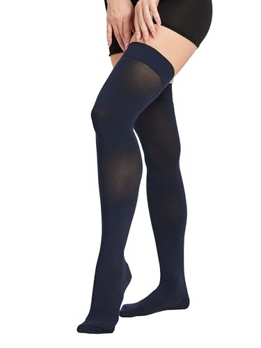Image of TOFLY Thigh High Compression Socks for Women & Men, Closed Toe 15-20mmHg Graduated Medical Compression Stockings with Silicone Band, Opaque Support Stockings for Varicose Veins, Edema, DVT, Navy L