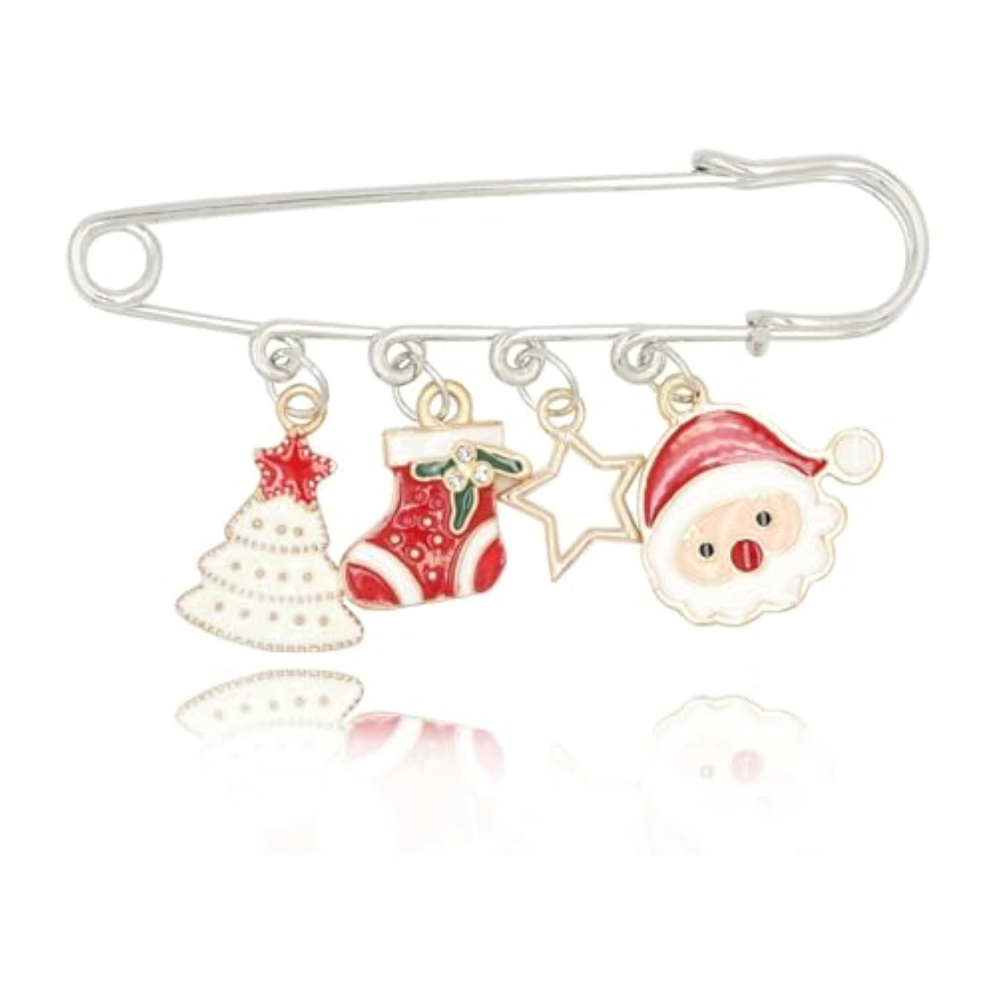 Silver Christmas Safety Pin Brooch, Festive Accessory