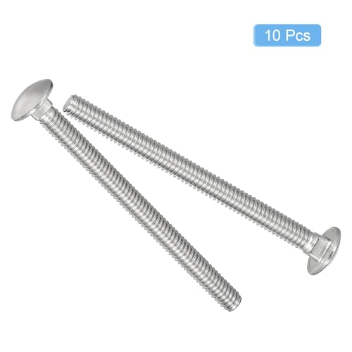 Image of uxcell 1 /4-20x3 Carriage Bolt, 10pcs Round Head Square Neck Screws, 304 Stainless Steel, Fully Threaded, Silver