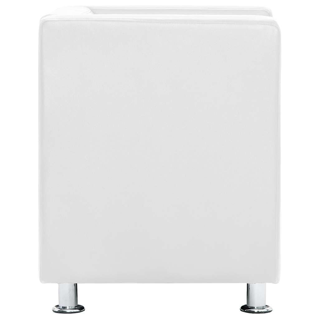 Sillón de cubo blanco de piel sintética, 71 x 54 x 69 cm, altura del asiento 43 cm, patas de metal, diseño moderno, resistente y duradero, para salón, dormitorio, oficina