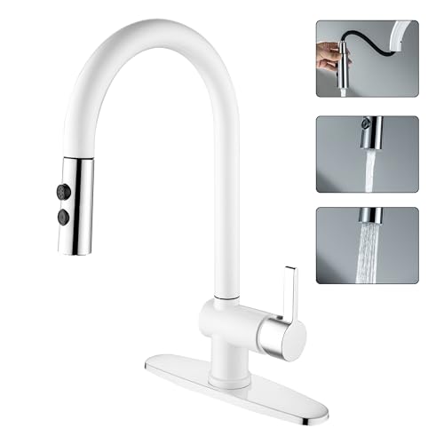 LIWEIKE Utility Sink Faucet White Laundry Sink Faucet with Pull Down Sprayer for 1 or 3 Holes Suits for Garage RV Outdoor Lanundry & Ulitity