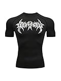 SOLY HUX Workout Compression Shirts for Men Gothic Graphic Tees Short Sleeve Athletic T Shirt Running Gym Tops Black Graphic Small