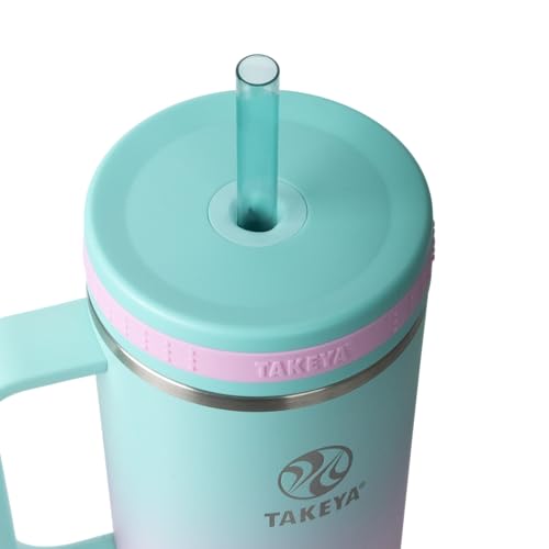 Image of Takeya Stainless Steel Tumbler with Handle and Straw (40 oz, Ombre Dream) - Insulated Water Bottle with Straw for Water & Iced Beverages