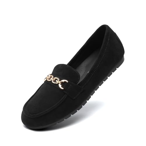 DREAM PAIRS Damen Loafer Mokassins Klassische Bequeme Slippers mit Dicker Sohle Niedrige Schuhe,Size 37,Schwarz-Wildleder,DWUMSP2501