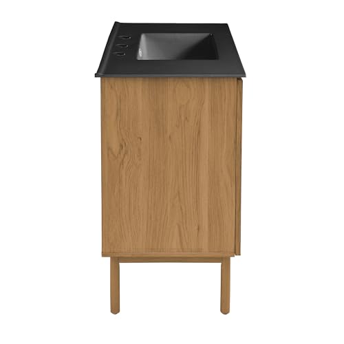 Image of Swiss Madison Classe 36 in. Oak Bathroom Vanity with Black, 3-Hole Ceramic Sink Top