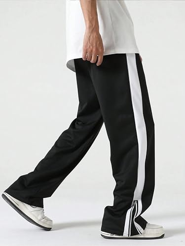 Image of Men's Track Pants with Side Zip Pockets - Regular Fit Sports Joggers for Gym, Running & Casual Wear - Mens Lower