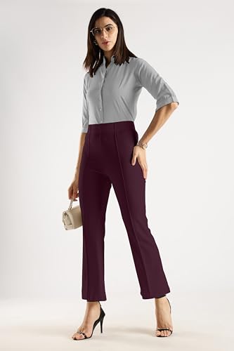 Image of SWADESI STUFF Women's Bell Bottom Trousers - High Waisted Wide Leg Palazzo Pants | Stretchy Cotton Blend Retro Pants for Casual, Office, Party