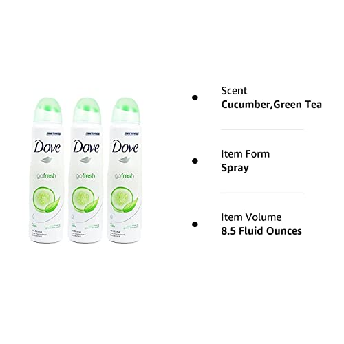 Dove Body Spray Anti-Perspirant/Anit-Transpirant, Pack Of 3X250Ml/8.5Oz, Cucumber & Green Tea #TOP1