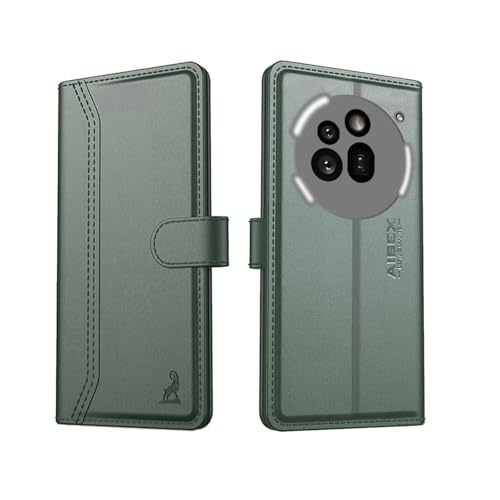 Image of AIBEX Nothing Phone (3a) Pro Flip Cover Leather Finish with Magnatic Closure | Inside TPU with Card Pockets | Wallet Stand | Complete Protection Flip Case - Green