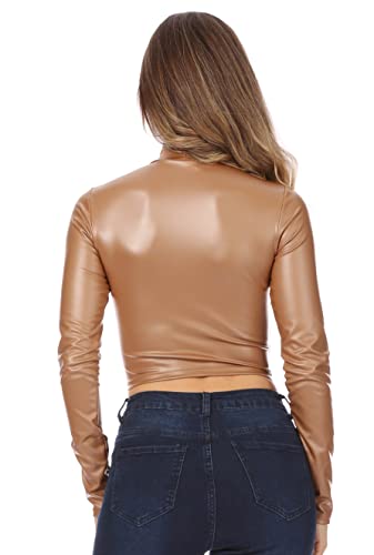 Image of Sakkas Matte Liquid Mock Neck Turtleneck Long Sleeve Crop Top - Made in USA